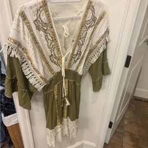 Bohemian Green and White Embroidered Dress